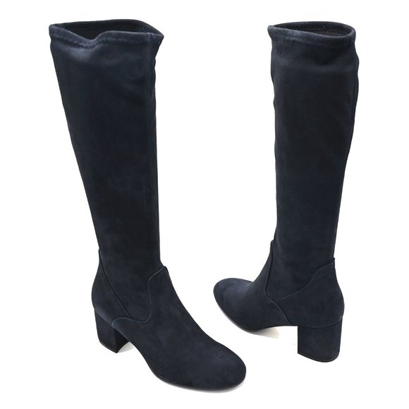 Le Pepe Navy Blue Elastic Suede knee high Boots - Picture 3 of 7